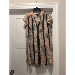BCBGMaxAzria Libby V-Neck Floral  With Lace Stripe Mini Dress Size Small Sheer